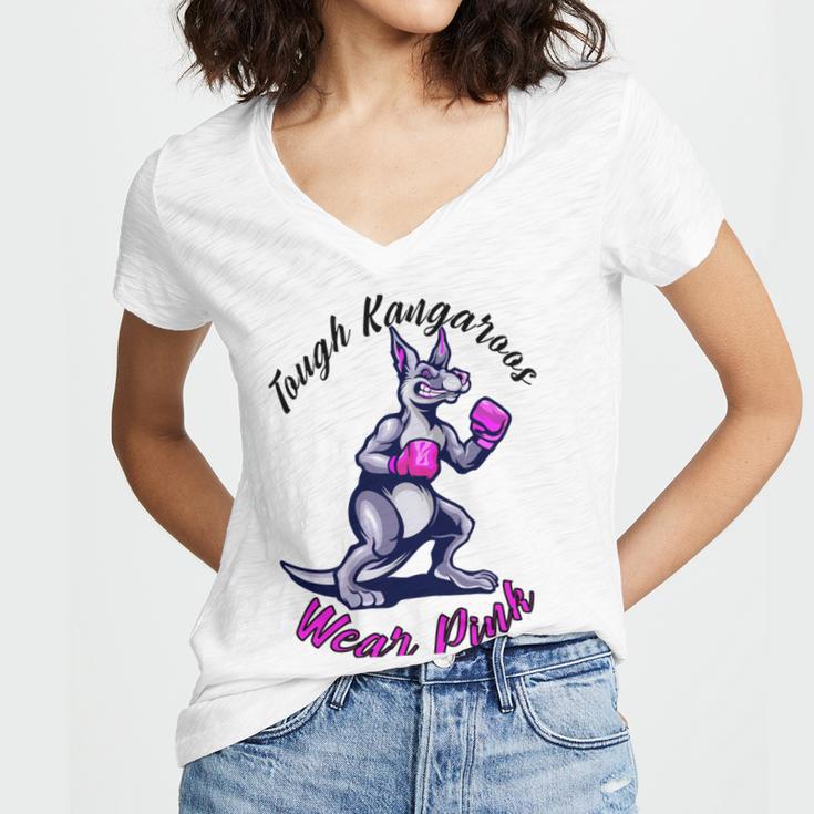 Tough Kangaroos Wear Pink In Support Of Breast Cancer Awareness Women's Jersey Short Sleeve Deep V-Neck Tshirt