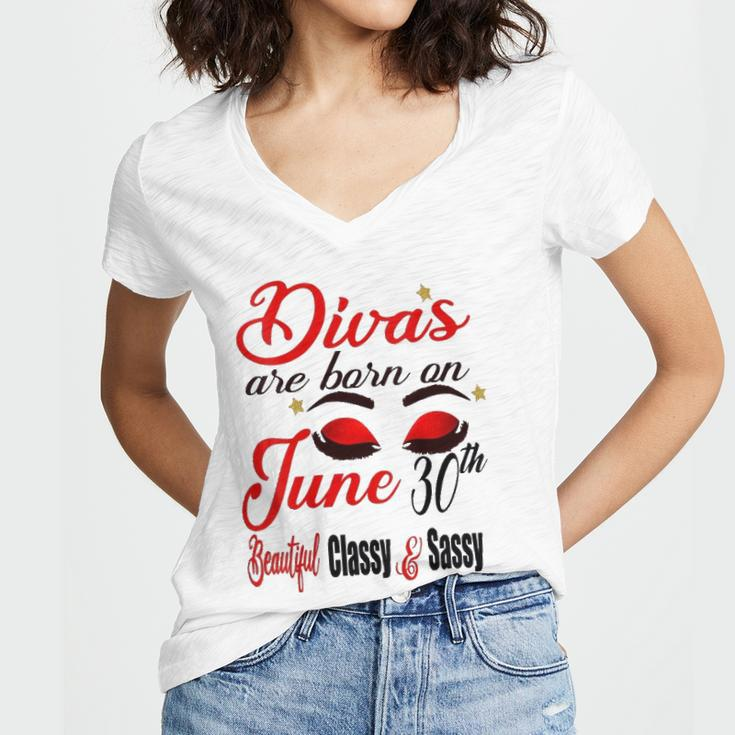 Womens Divas Are Born On June 30Th Cancer Girl Astrology June Queen V Neck Women's Jersey Short Sleeve Deep V-Neck Tshirt