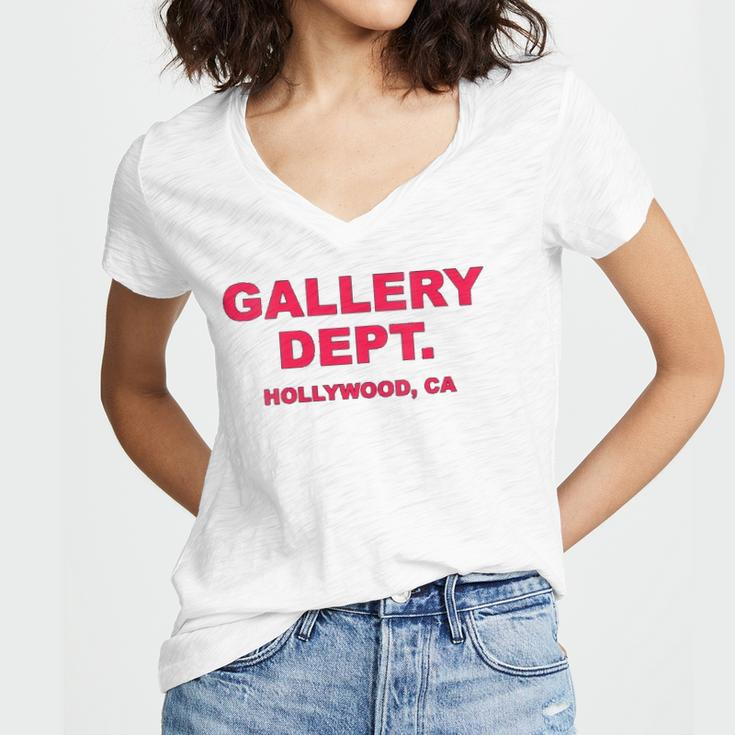 Womens Gallery Dept Hollywood Ca Clothing Brand Gift Able Women's Jersey Short Sleeve Deep V-Neck Tshirt