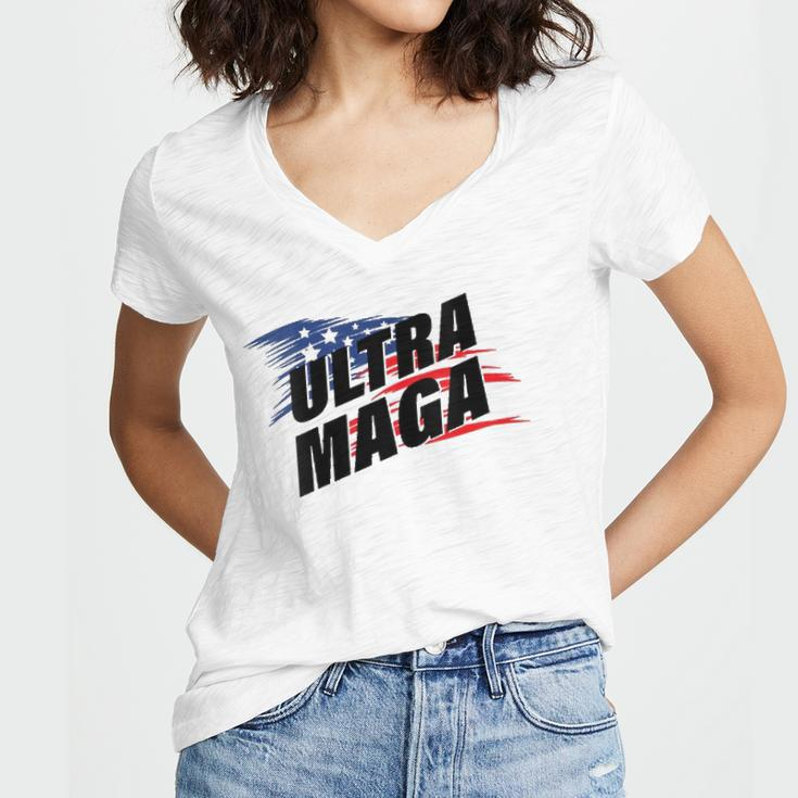 Womens Ultra Maga Pro American Pro Freedom Ultra-Maga Ultra Mega Pro Trump Women's Jersey Short Sleeve Deep V-Neck Tshirt