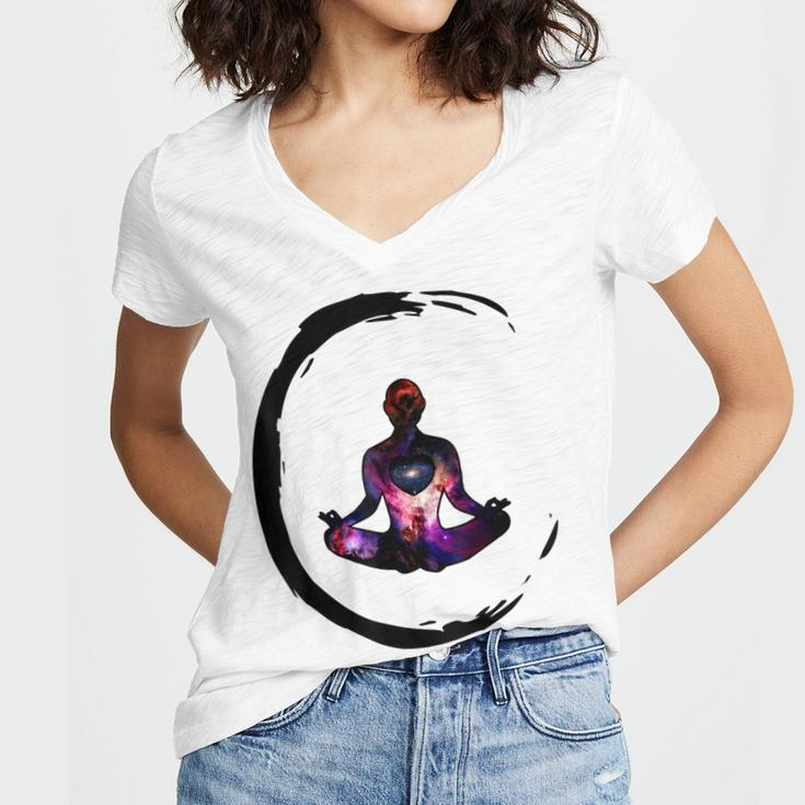 Zen Buddhism Inspired Enso Cosmic Yoga Meditation Art Women's Jersey Short Sleeve Deep V-Neck Tshirt
