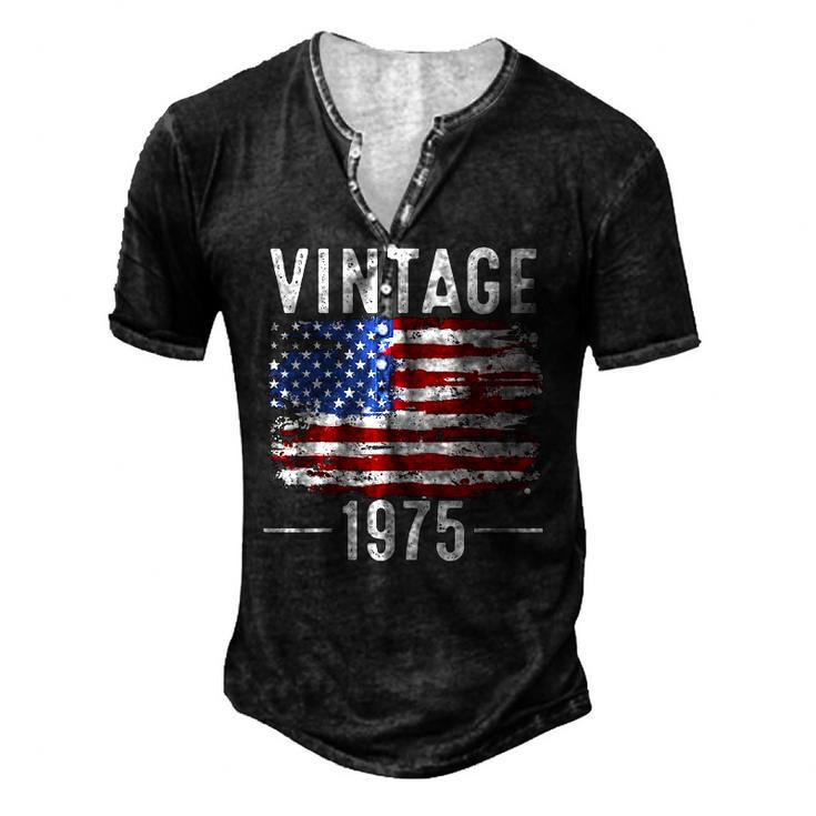 47Th Birthday Usa Flag Vintage American Flag 1975 Birthday Men's Henley T-Shirt