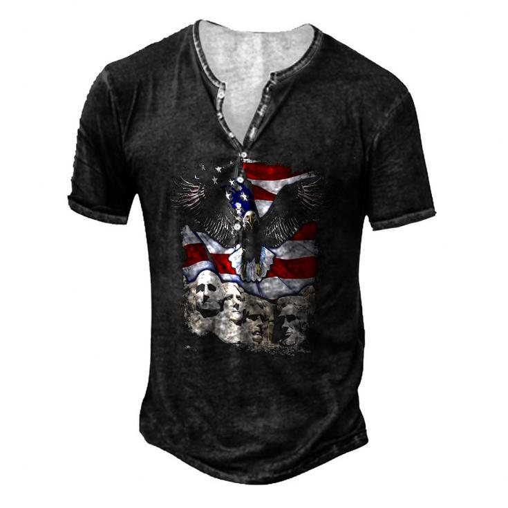 4Th Of July American Bald Eagle Mount Rushmore Merica Flag Men's Henley T-Shirt