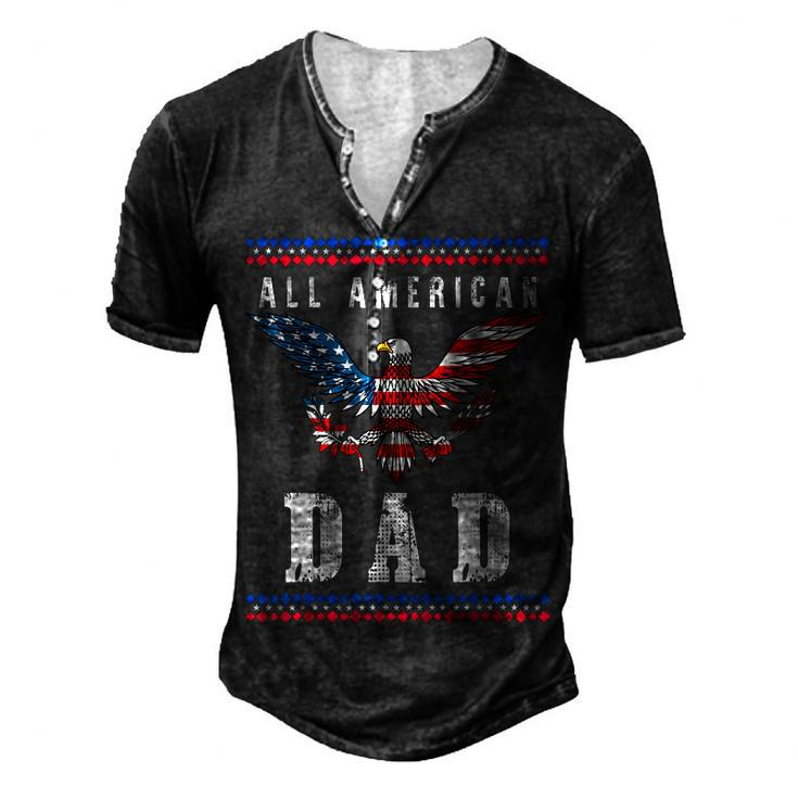 4Th Of July American Flag Dad Men's Henley T-Shirt