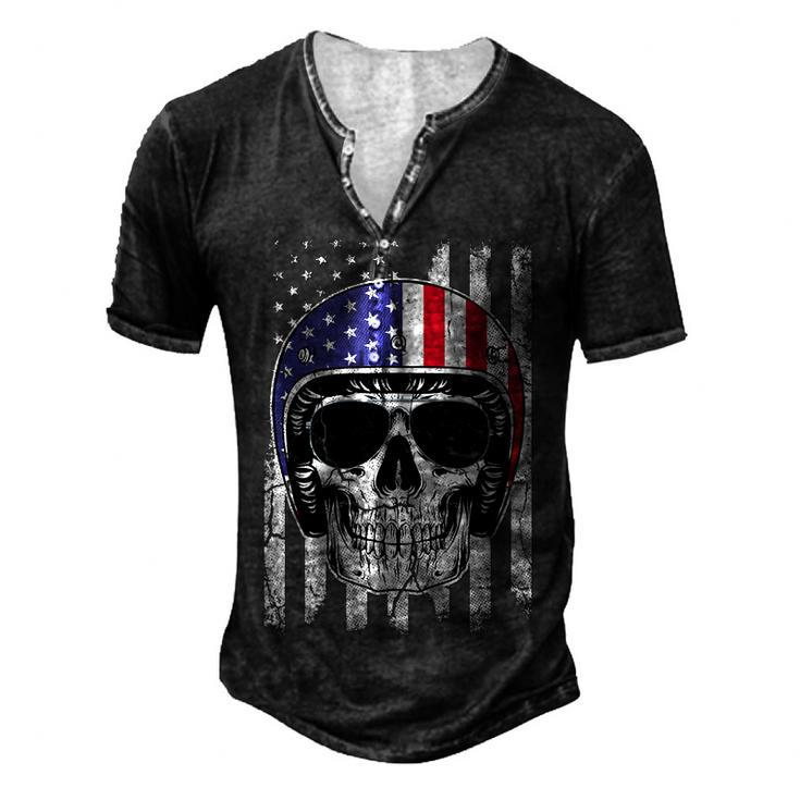 4Th Of July American Flag Skull Motorcycle T Men Dad Men's Henley T-Shirt