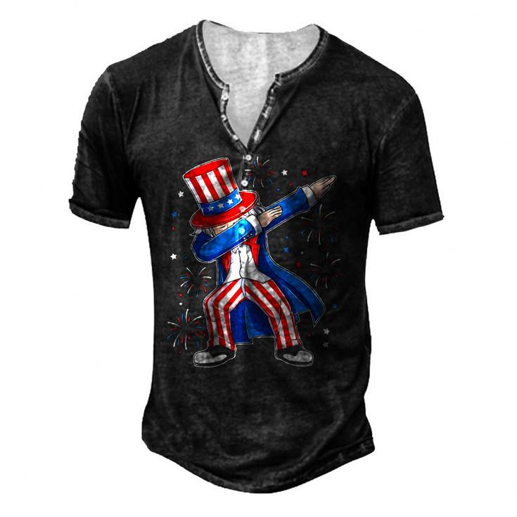 4Th Of July Dabbing Uncle Sam Costume Patriotic Men's Henley T-Shirt