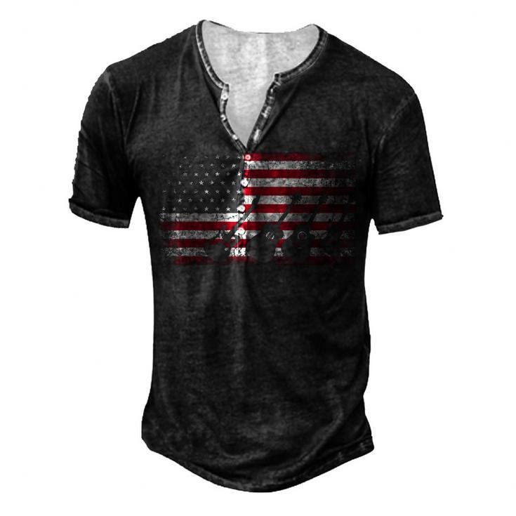 4Th Of July For Men Dad Guitar Musician American Flag Men's Henley T-Shirt