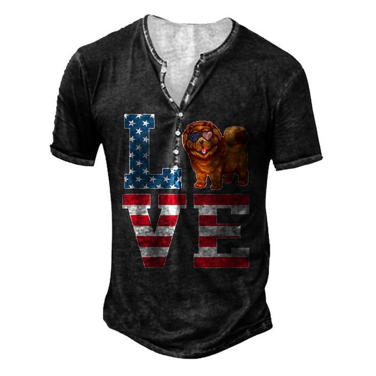 4Th Of July Decor Patriotic Love Chow Chow Dog American Flag Men's Henley T-Shirt