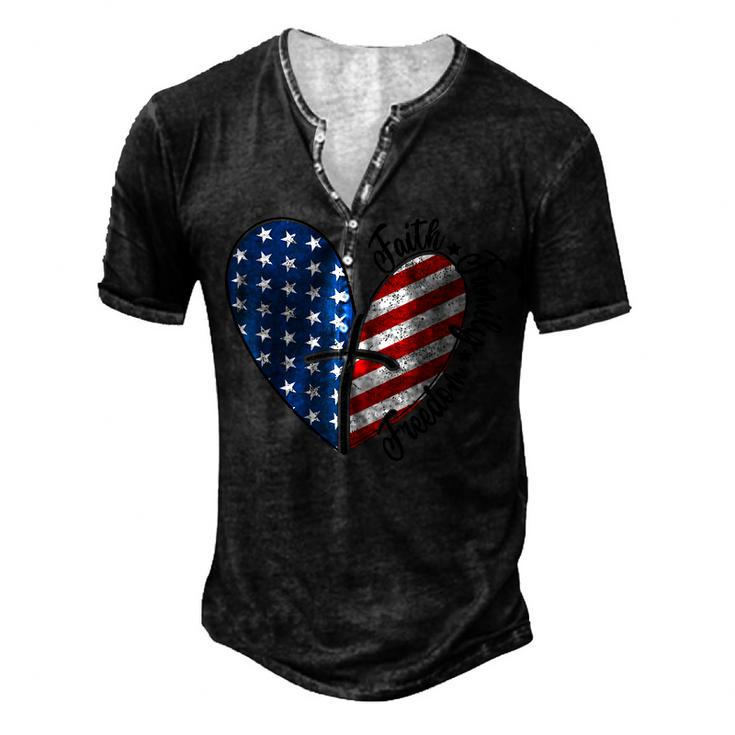 4Th Of July Faith Family Freedom American Flag Patriotic Men's Henley T-Shirt