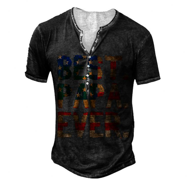 4Th Of July Fathers Day Usa Dad Best Papa Ever Men's Henley T-Shirt