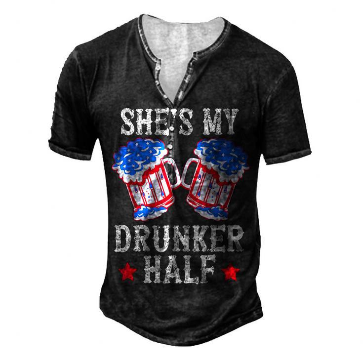 4Th Of July Matching Couple Shes Is My Drunker Half Men's Henley T-Shirt