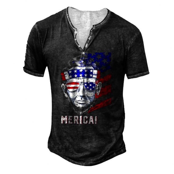 Abraham Lincoln 4Th Of July Merica Men Women American Flag Men's Henley T-Shirt