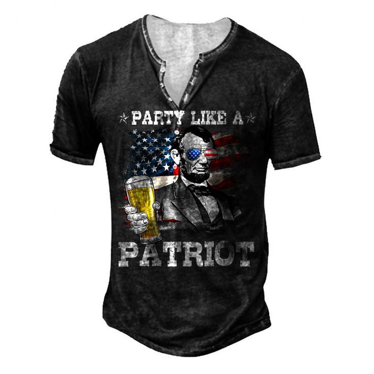 Abraham Lincoln Party Like A Patriot 4Th Of July Men's Henley T-Shirt