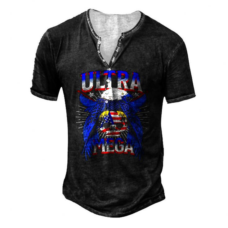 America Eagle Skull Ultra Mega The Great Maga King Ultra Mega Patriot Men's Henley T-Shirt