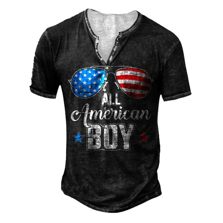 All American Boy Us Flag Sunglasses For Matching 4Th Of July Men's Henley T-Shirt