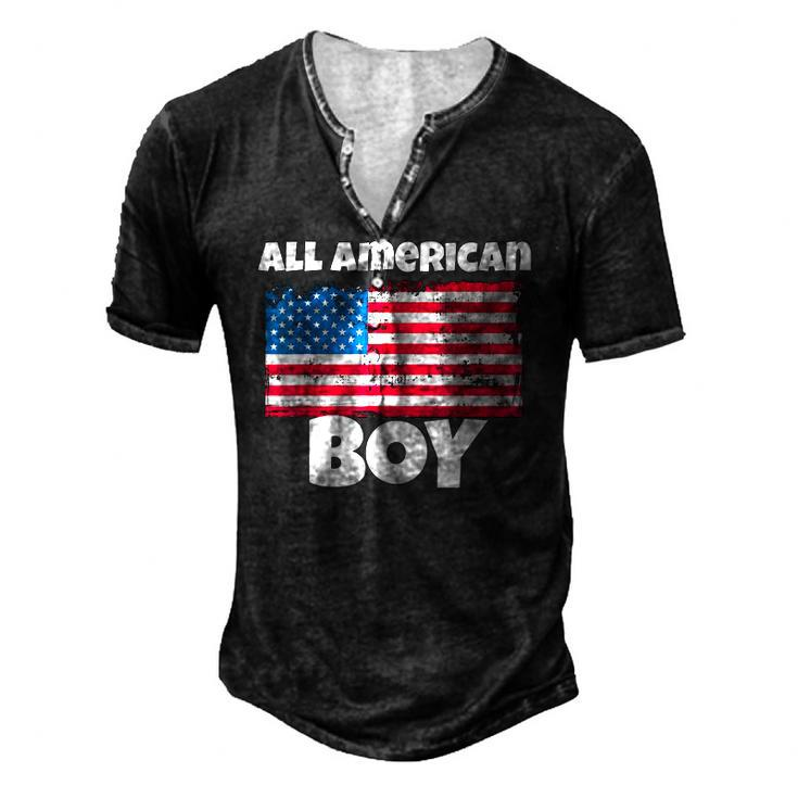 All American Boy Usa Flag Distressed 4Th Of July Men's Henley T-Shirt