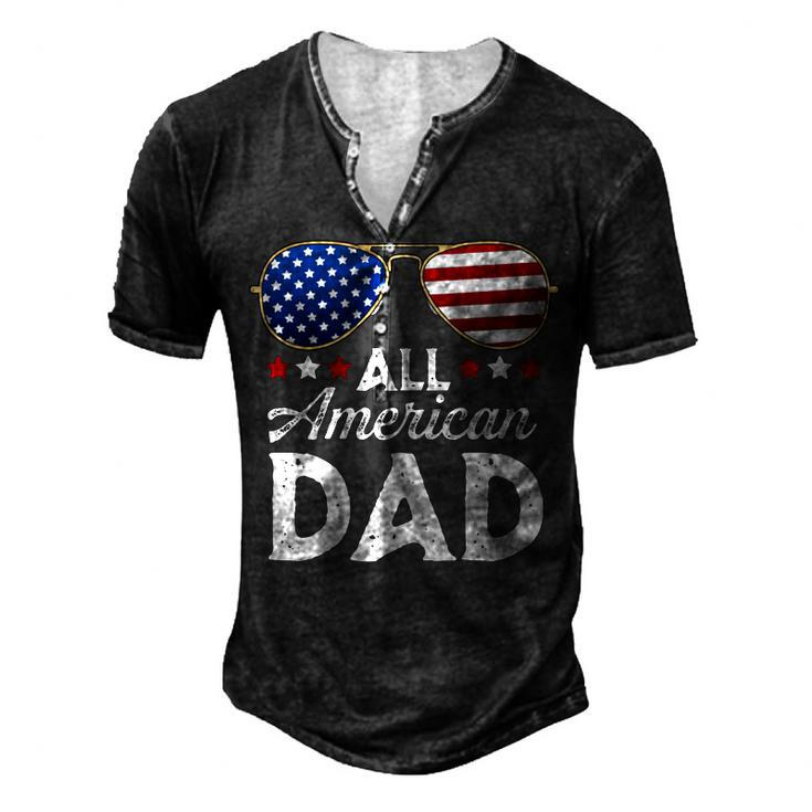 All American Dad Patriotic 4Th Of July Usa Flag Sunglasses Men's Henley T-Shirt