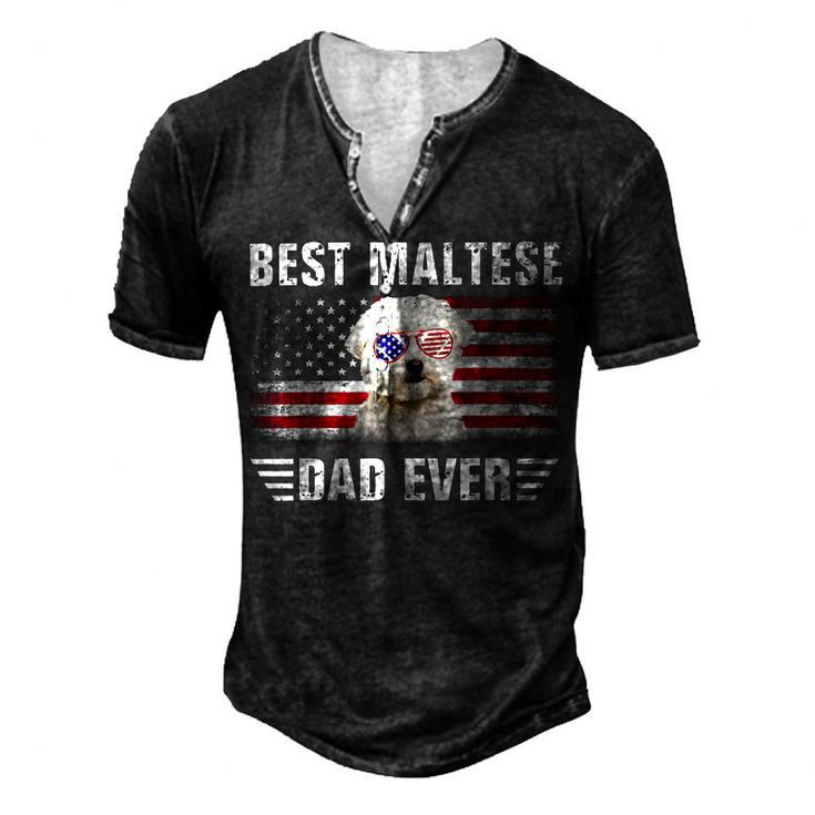 American Flag Best Maltese Dad Ever  Dog Dad Men's Henley Button-Down 3D Print T-shirt