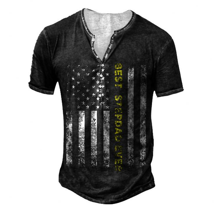 American Flag Best Stepdad Ever Fathers Day Step Dad Daddy Men's Henley Button-Down 3D Print T-shirt