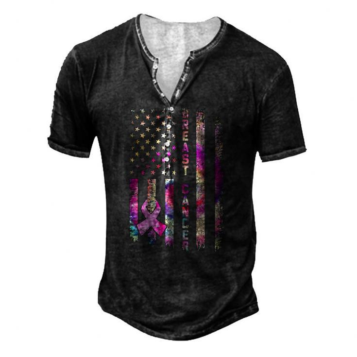 American Flag Breast Cancer Awareness Support Tie Dye Men's Henley T-Shirt
