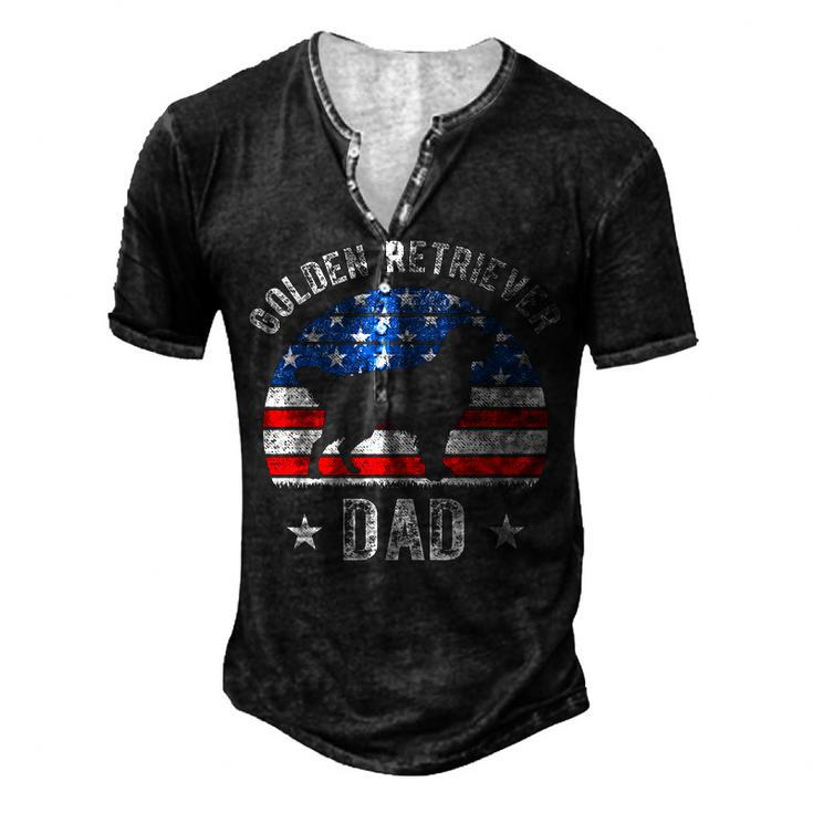 Mens American Flag Golden Retriever Dad 4Th Of July Fathers Day Men's Henley T-Shirt