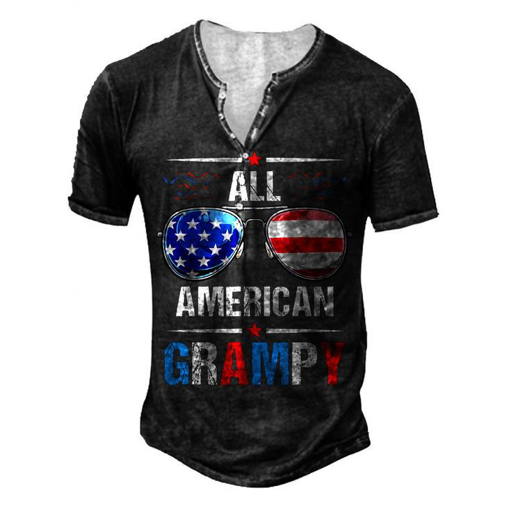 All American Flag Grampy July 4Th Sunglasses Usa Patriotic Men's Henley T-Shirt