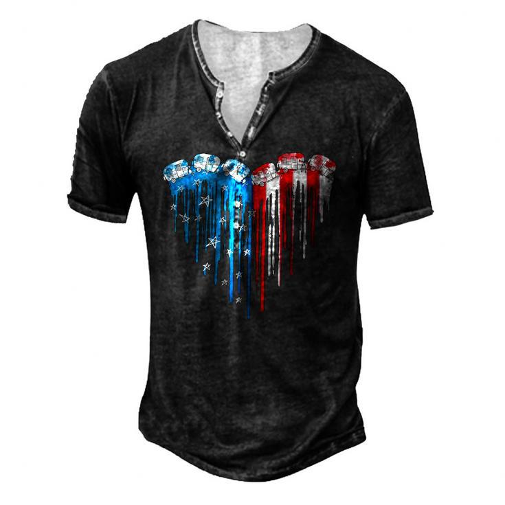 American Flag Heart 4Th Of July Patriotic Men's Henley T-Shirt