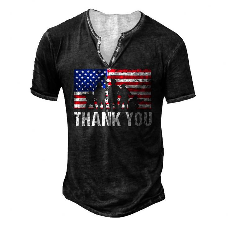 American Flag Soldiers Usa Thank You Veterans Proud Veteran Men's Henley T-Shirt