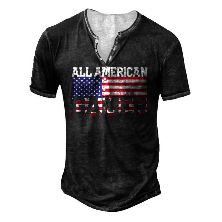 All American Flag Video Gamer July 4Th Boys Kids Men Men's Henley T-Shirt