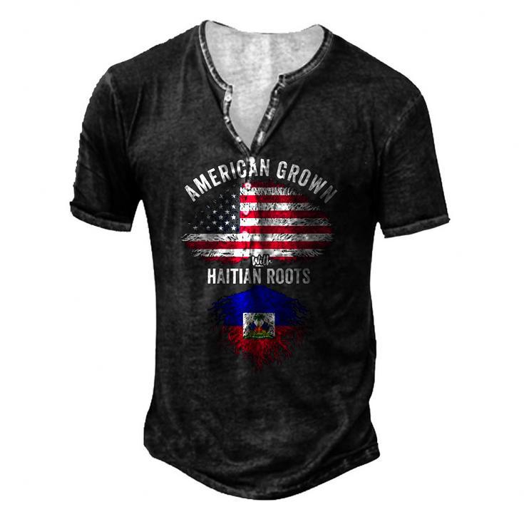 American Grown With Haitian Roots Usa Haiti Flag Men's Henley T-Shirt