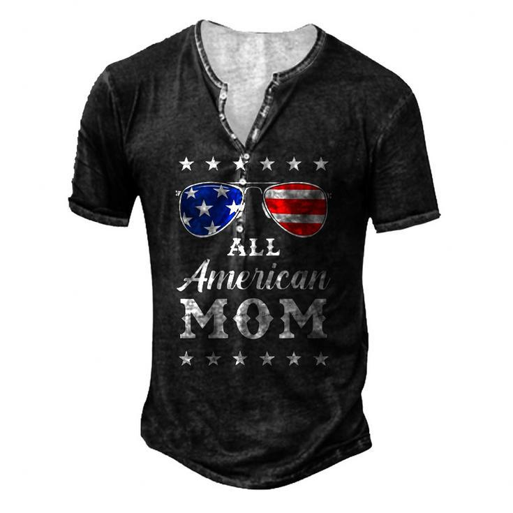 Womens All American Mom Us Flag Sunglasses 4Th Of July Men's Henley T-Shirt