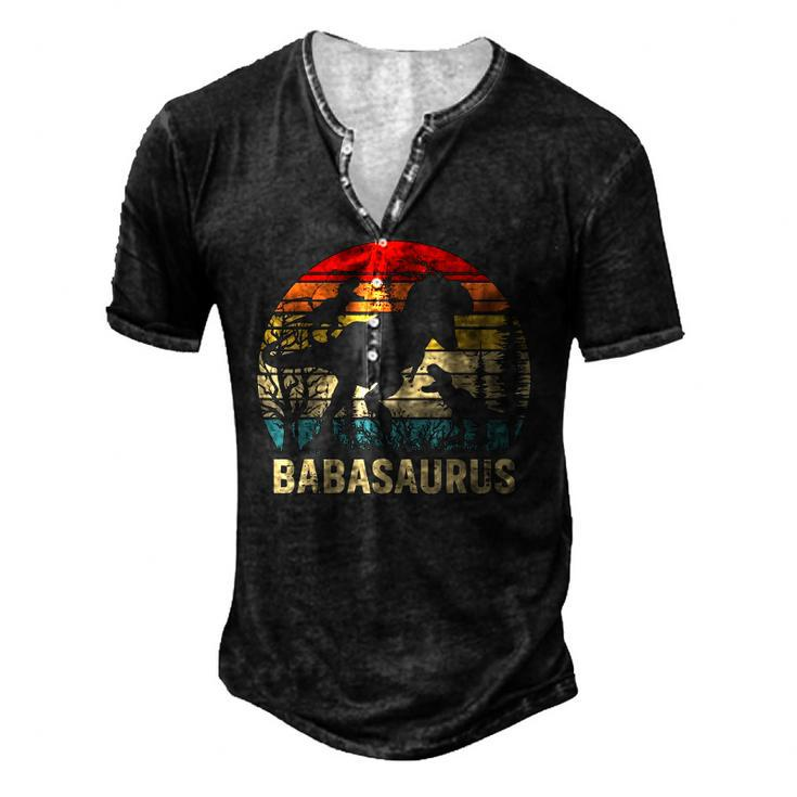 Baba Dinosaur Babasaurus 2 Two Kids Xmas Christmas Men's Henley T-Shirt
