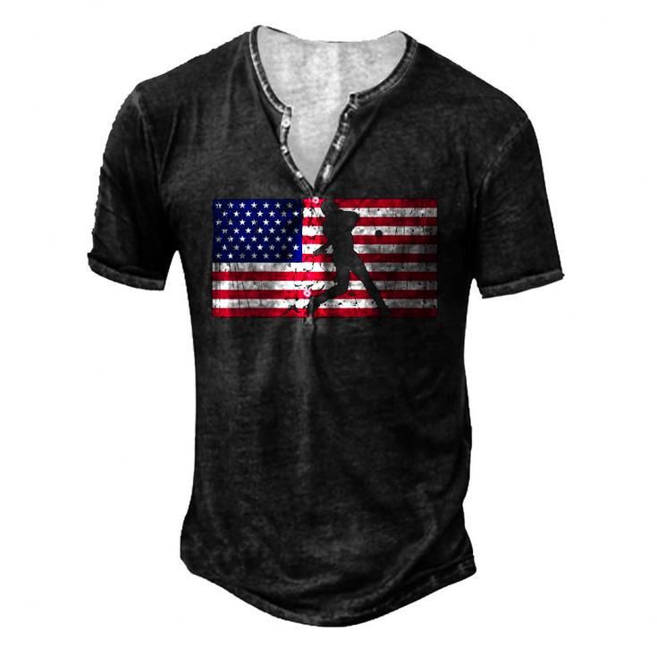 Baseball 4Th Of July American Flag Usa America Patriotic Men's Henley T-Shirt