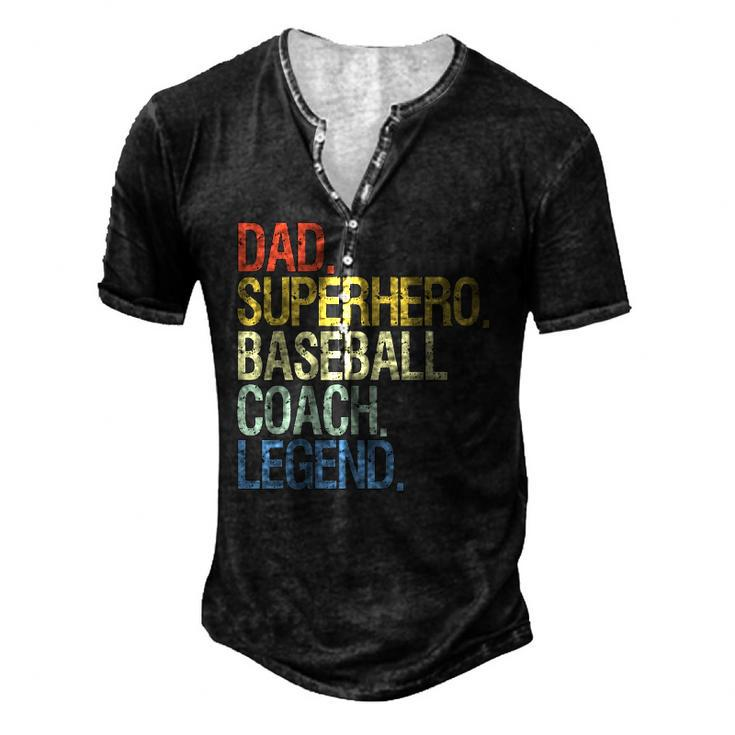 Baseball Coach Dad Superhero Legend Men's Henley T-Shirt