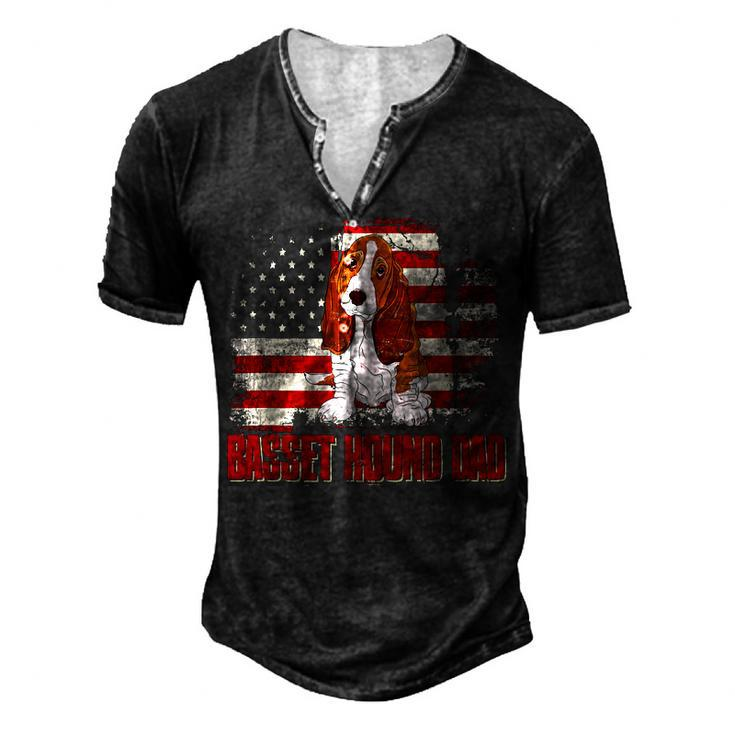 Basset Hound Dad American Flag 4Th Of July Dog Lovers Men's Henley T-Shirt