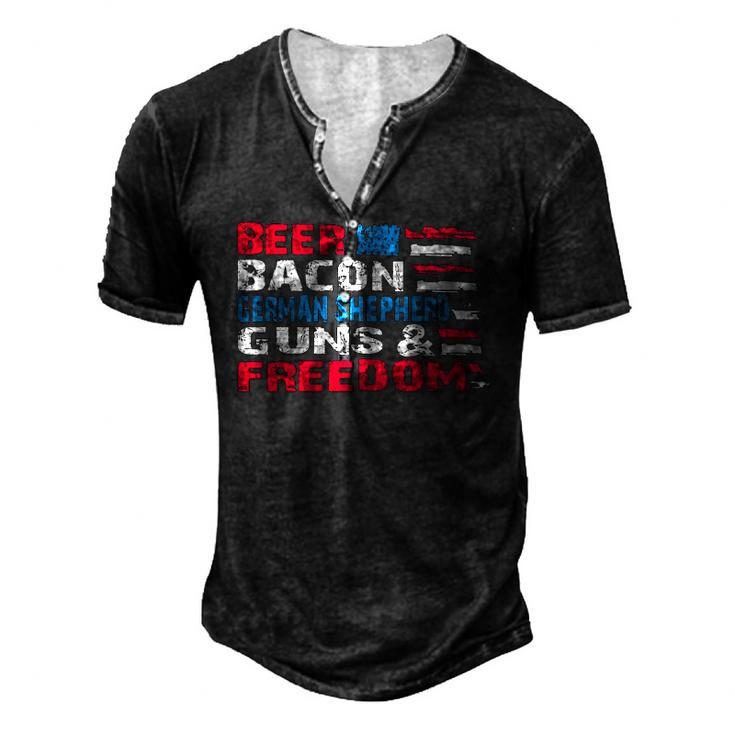 Beer Bacon German Shepherd Guns & Freedom Tee July Men's Henley T-Shirt
