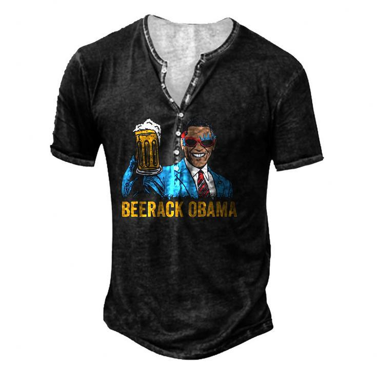 Beerack Obama Drinking Beer 4Th Of July Men's Henley T-Shirt