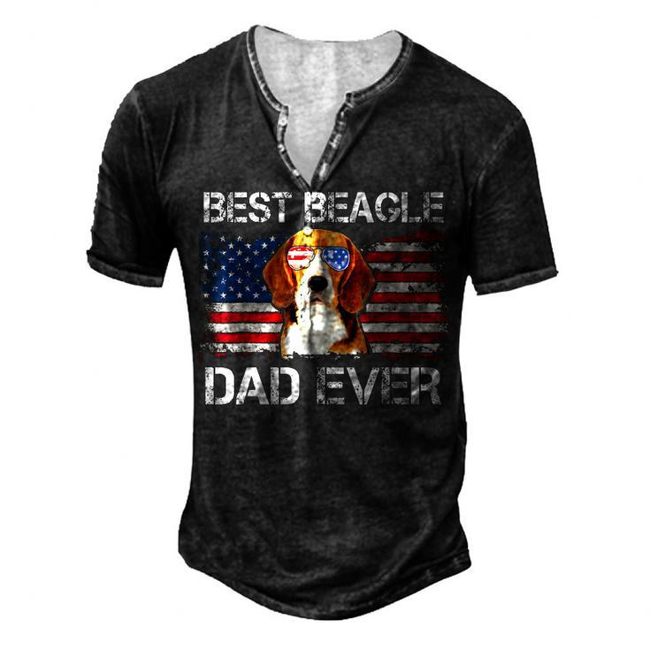 Mens Best Beagle Dad Ever American Flag Fathers Day 4Th Of July Men's Henley T-Shirt