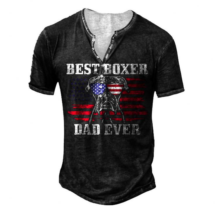 Mens Best Boxer Dad Ever Dog Patriotic 4Th Of July American Flag V2 Men's Henley T-Shirt