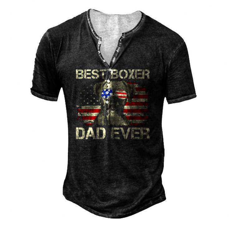 Best Boxer Dad Everdog Lover American Flag Men's Henley T-Shirt