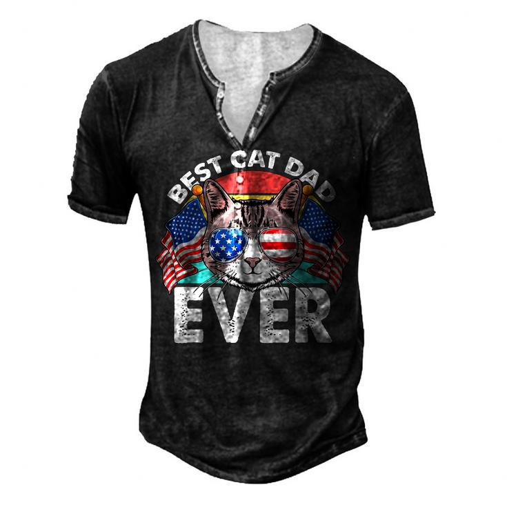 Best Cat Dad Ever Matching Fathers Day 4Th Of July Cat Lover Men's Henley T-Shirt