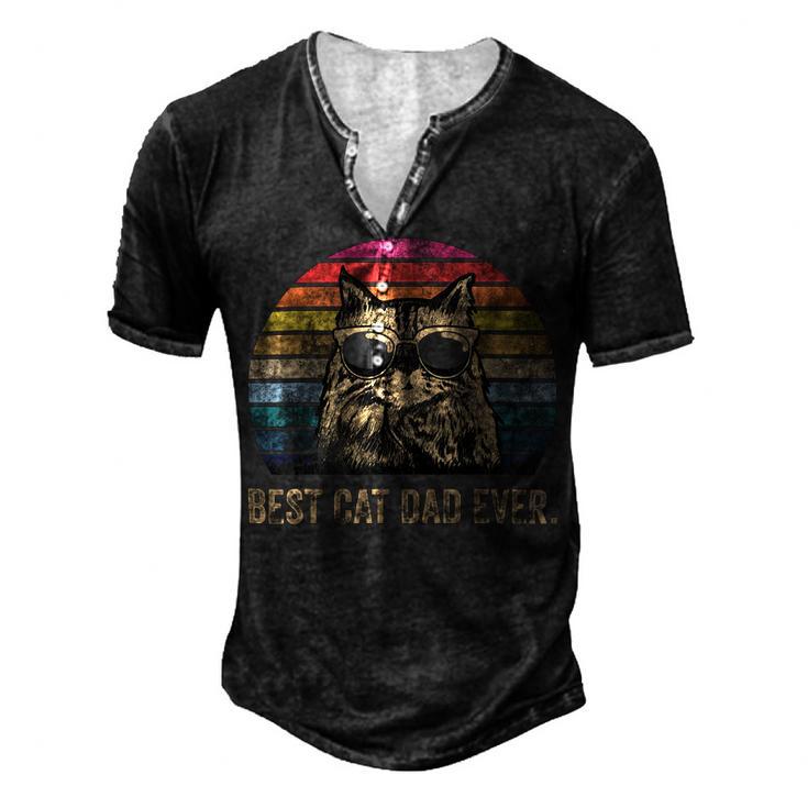 Best Cat Dad Ever Papa Birthday Fathers Day Men's Henley Button-Down 3D Print T-shirt