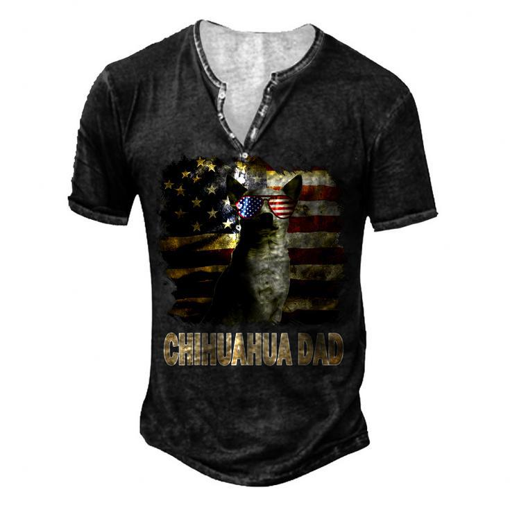 Best Chihuahua Dad Ever American Flag 4Th Of July Vintage Men's Henley T-Shirt