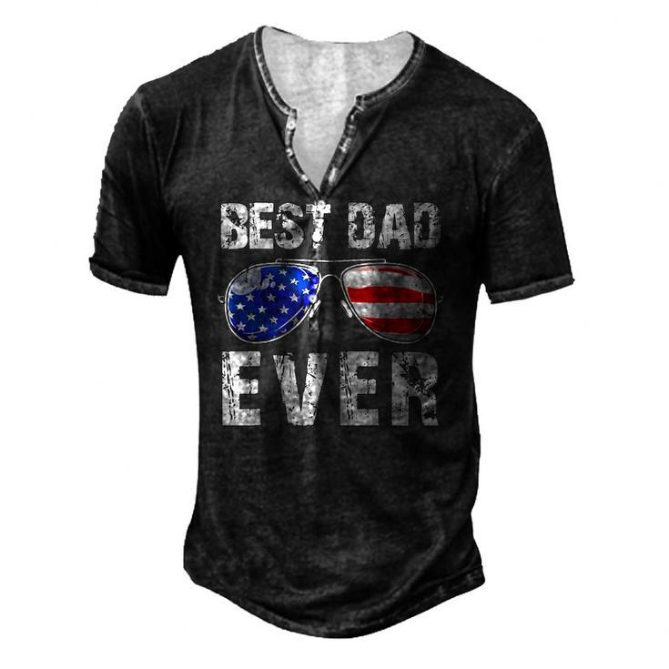 Best Dad Ever With Us American Flag Sunglasses Family Men's Henley T-Shirt