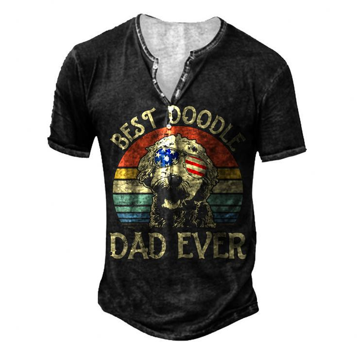 Best Doodle Dad Ever Goldendoodle American Flag 4Th Of July Men's Henley T-Shirt