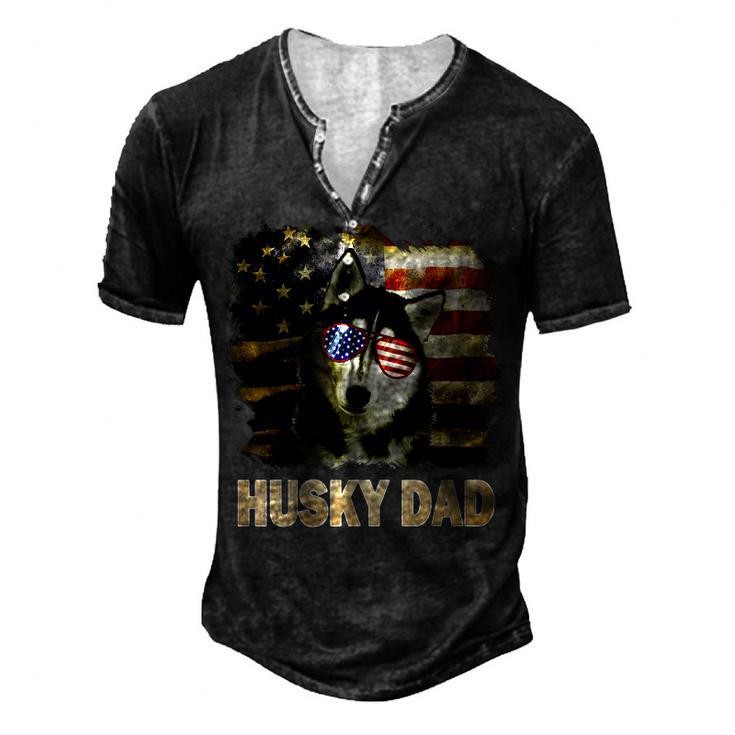 Best Husky Dad Ever American Flag 4Th Of July Vintage Men's Henley T-Shirt