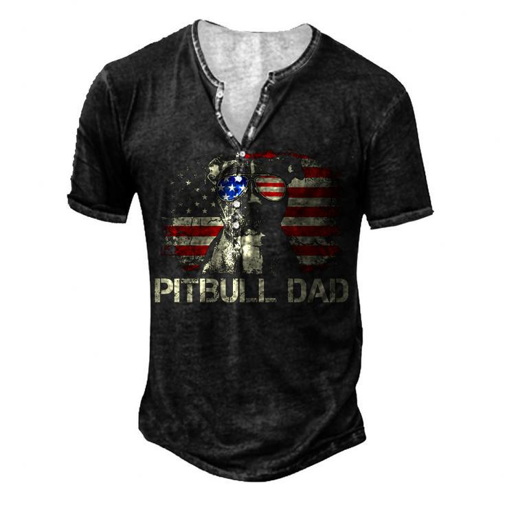 Best Pitbull Dad Ever American Flag 4Th Of July V2 Men's Henley T-Shirt