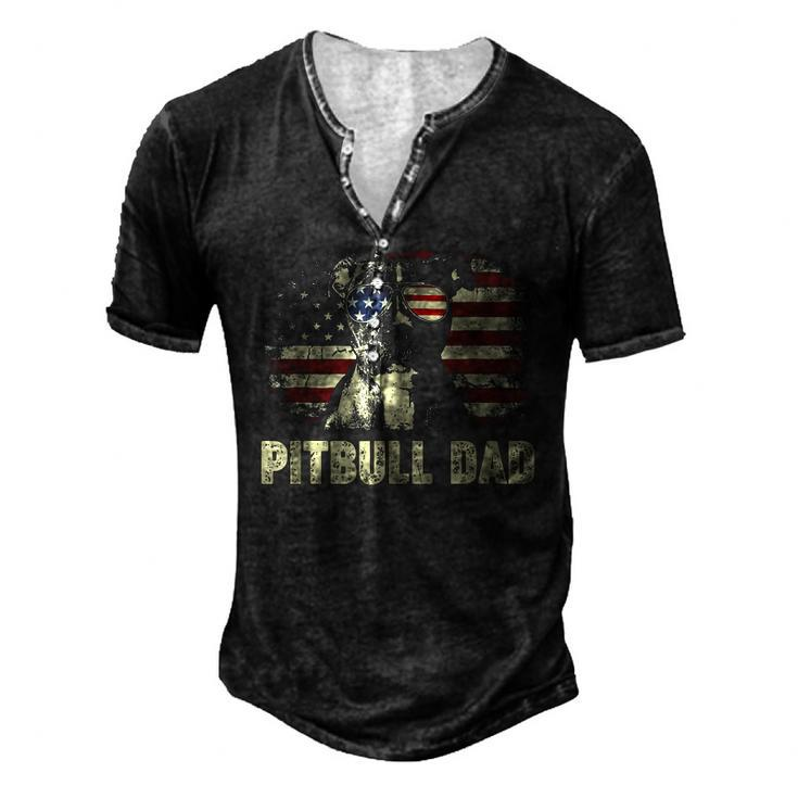 Mens Best Pitbull Dad Ever American Flag 4Th Of July V2 Men's Henley T-Shirt