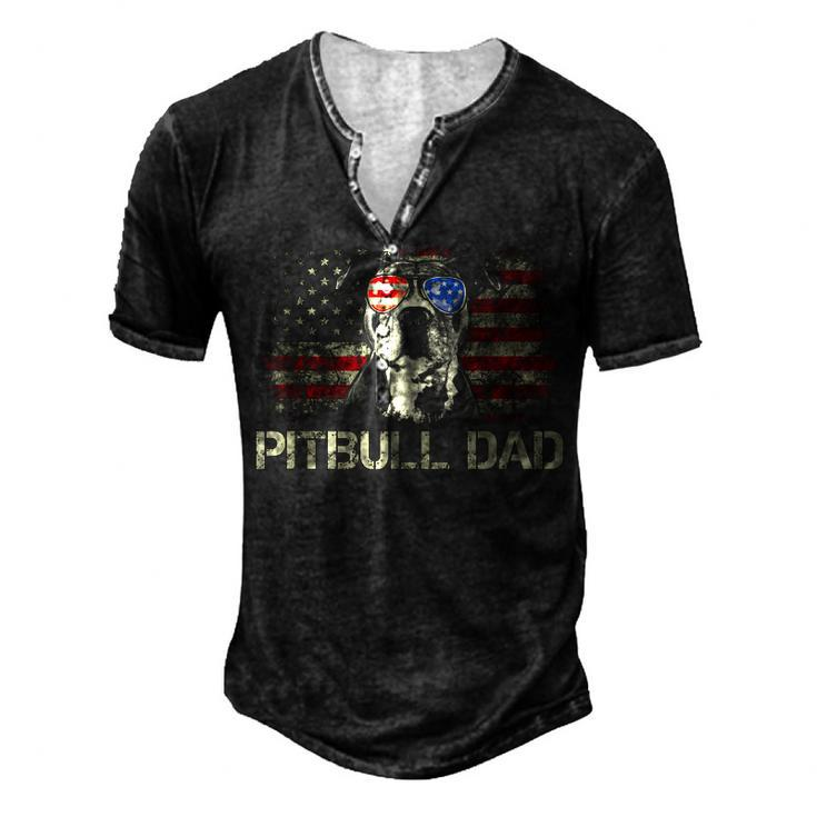 Mens Best Pitbull Dad Ever Patriotic American Flag 4Th Of July V2 Men's Henley T-Shirt