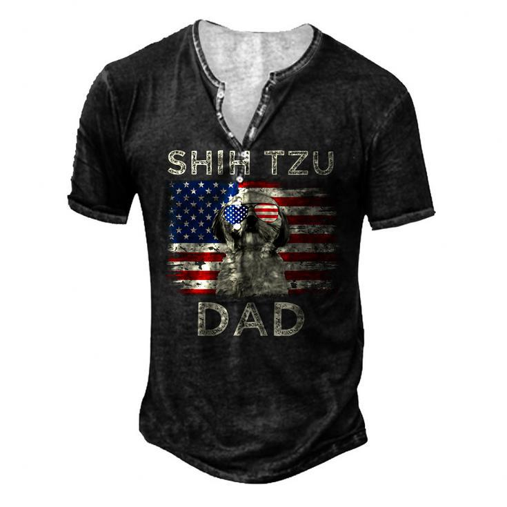 Best Shih Tzu Dad Ever American Flag 4Th Of July Father Day Men's Henley T-Shirt